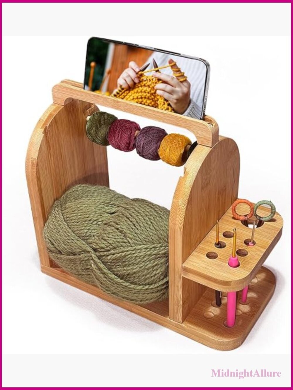 Yarn Holder with Phone Stand & Tool Organizer for Crochet Knitting